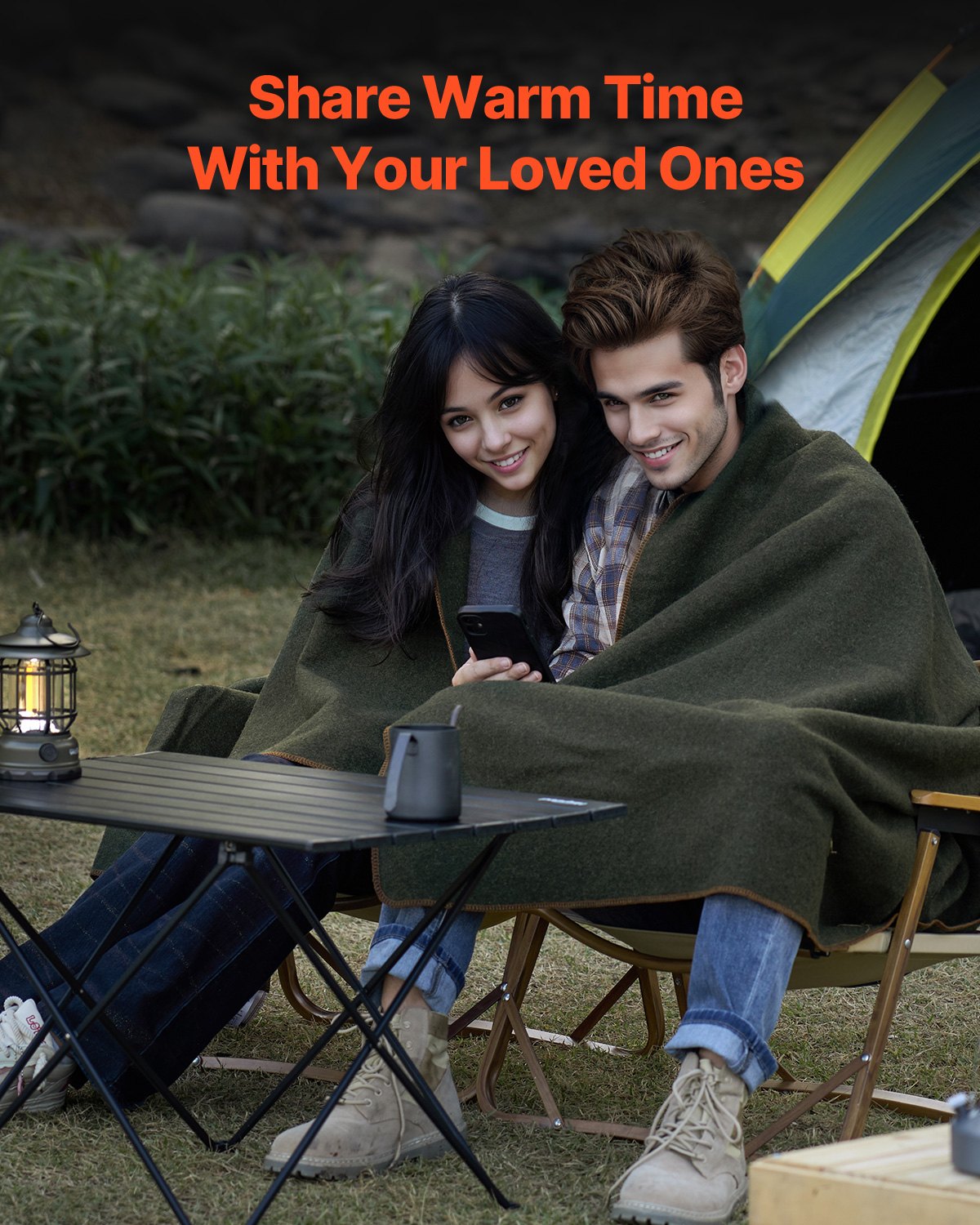 VEVOR Wool Camping Blanket 1.62 m x 2.23 m for Camping Hiking Travel Army Green