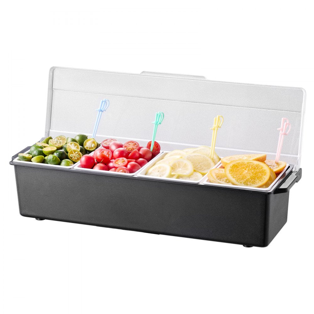 VEVOR Chilled Condiment Server 4 Compartment Cold Serving Tray with Clear Lid