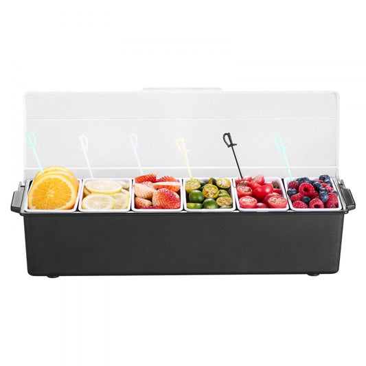 VEVOR Chilled Condiment Server 6 Compartment Cold Serving Tray with Clear Lid