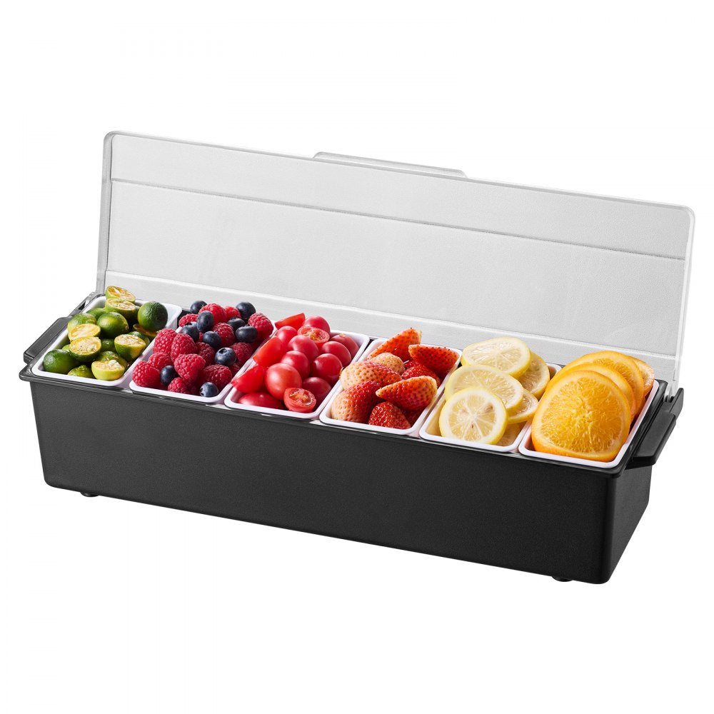 VEVOR Chilled Condiment Server 6 Compartment Cold Serving Tray with Clear Lid