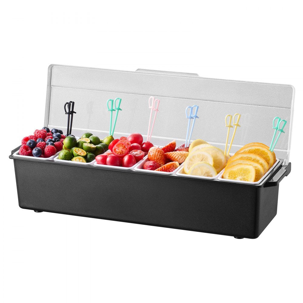 VEVOR Chilled Condiment Server 6 Compartment Cold Serving Tray with Clear Lid