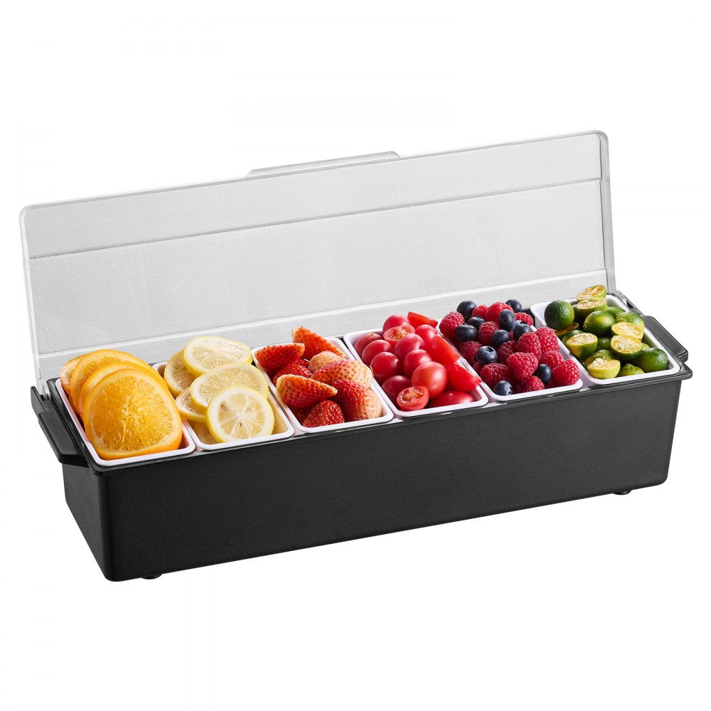 VEVOR Chilled Condiment Server 6 Compartment Cold Serving Tray with Clear Lid