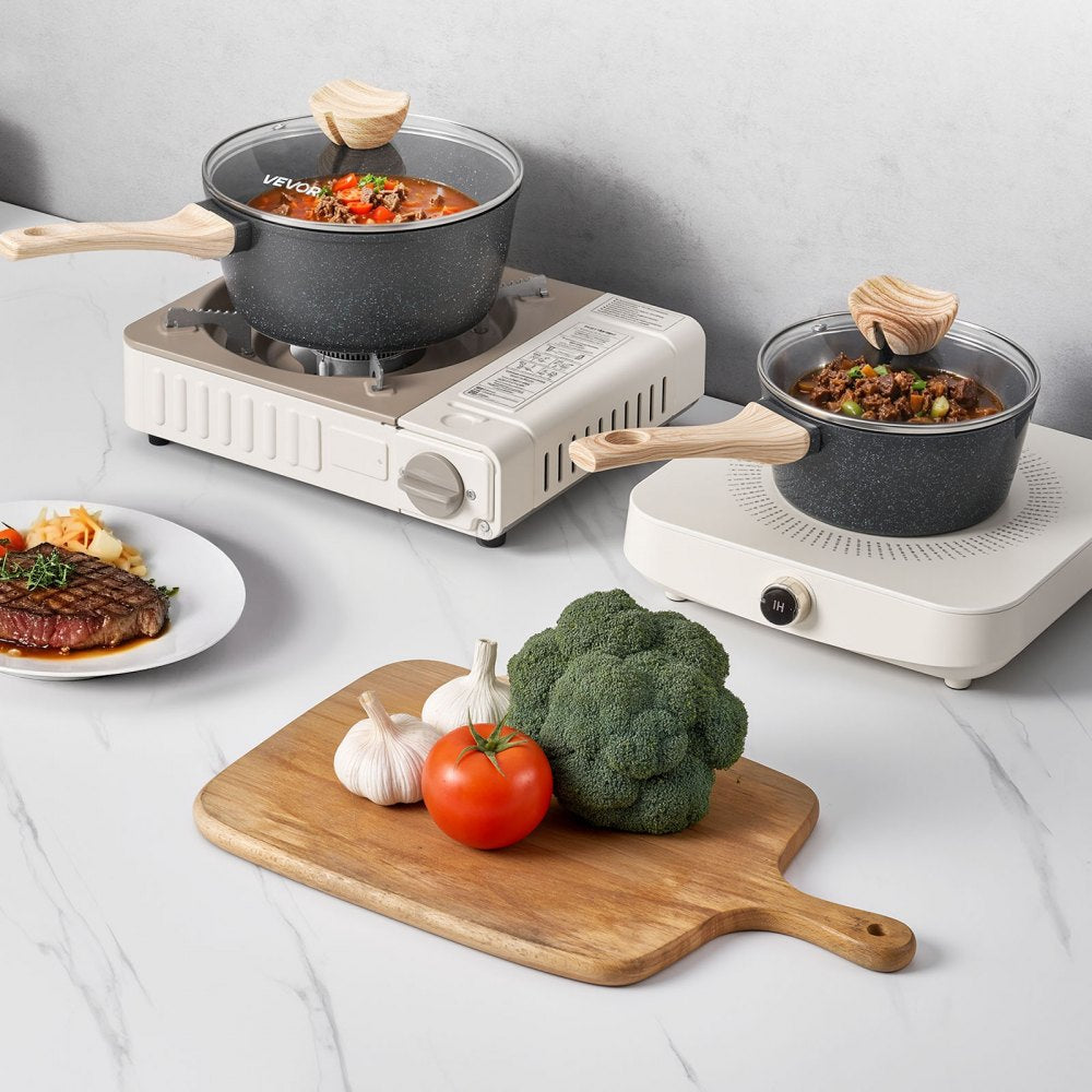 1.5 QT & 2.5 QT Nonstick Saucepan Set with Glass Lid & Detachable Handle