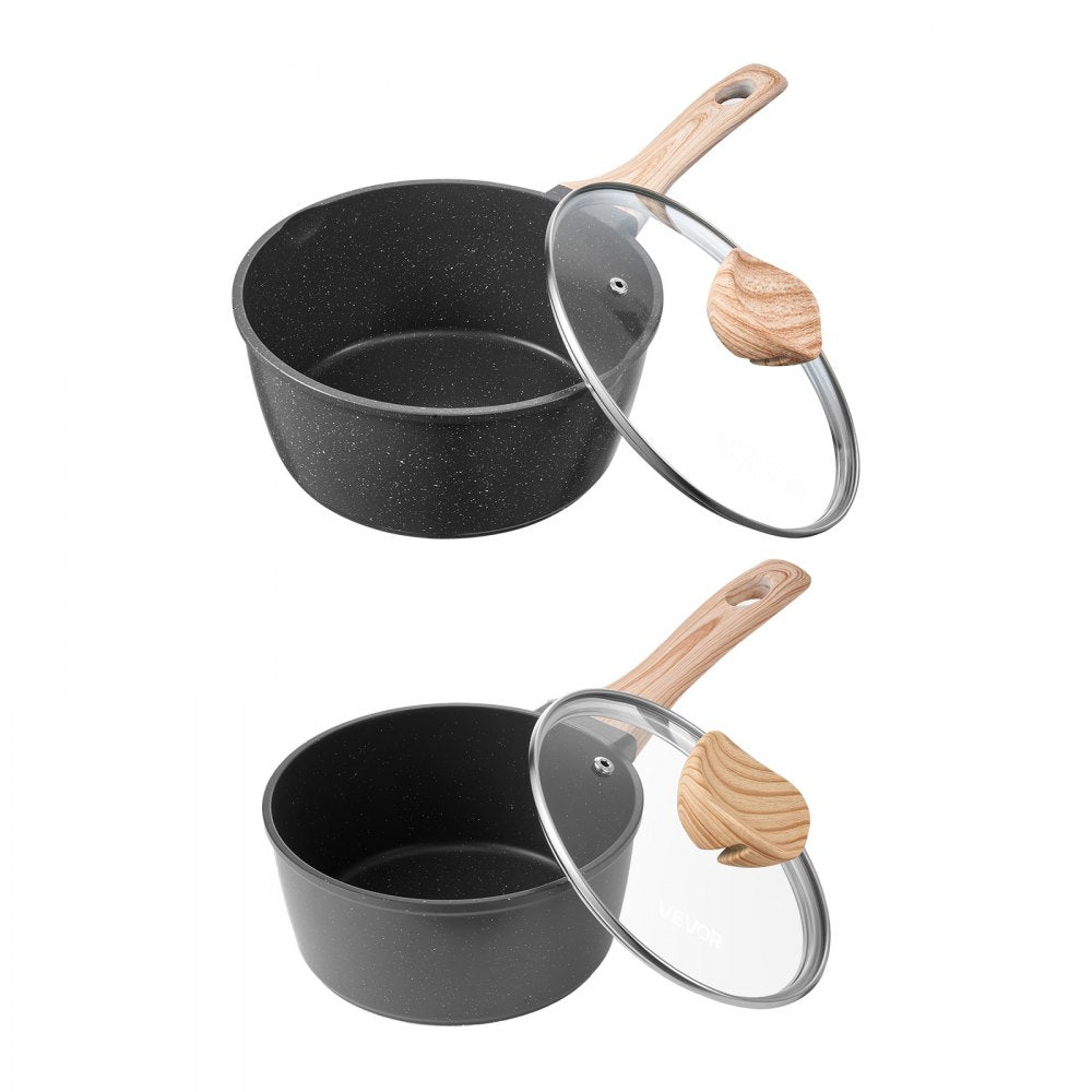 1.5 QT & 2.5 QT Nonstick Saucepan Set with Glass Lid & Detachable Handle