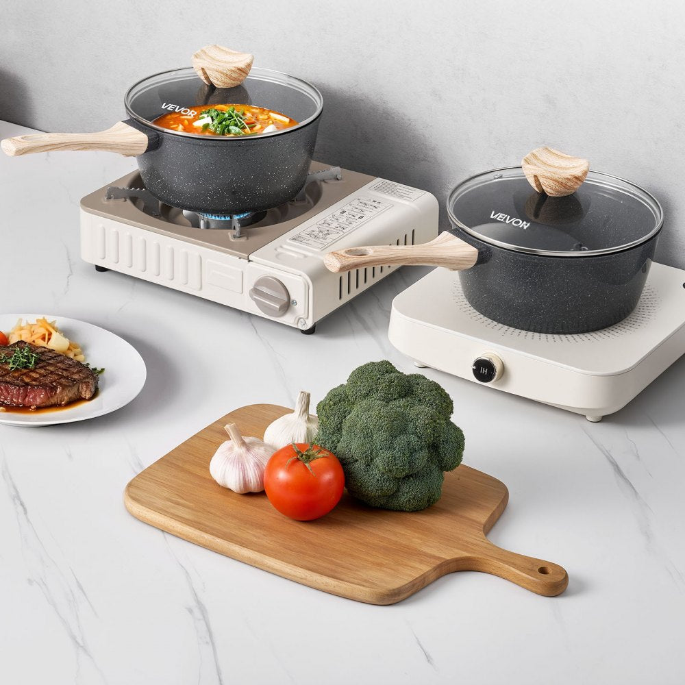 2.5 QT Saucepan Nonstick Saucepan with Glass Lid & Detachable Handle Black