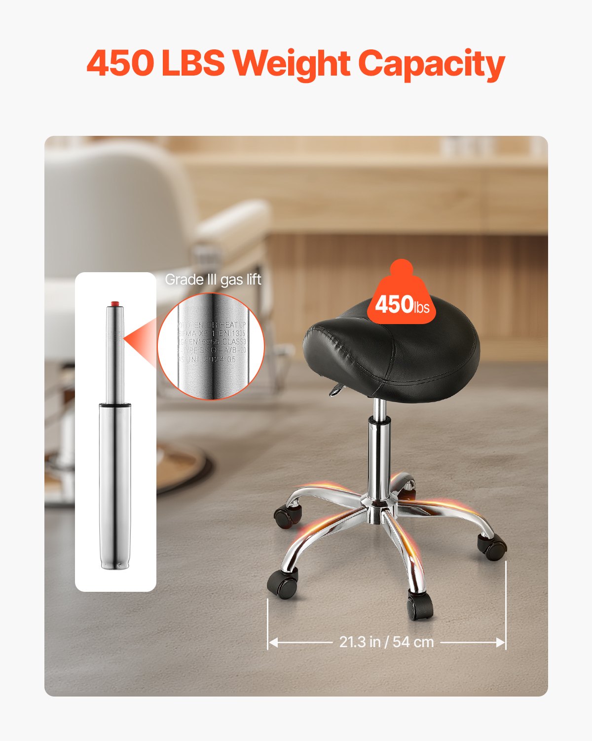 VEVOR Saddle Stool Swivel Stool with Wheels PU Leather Height Adjustable Black