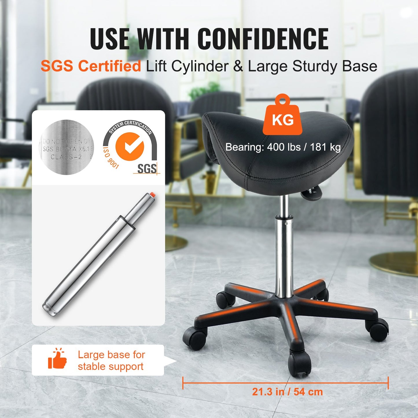 VEVOR Saddle Stool Rolling Chair, Ergonomic Saddle Chair with Wheels, Height Adjustable