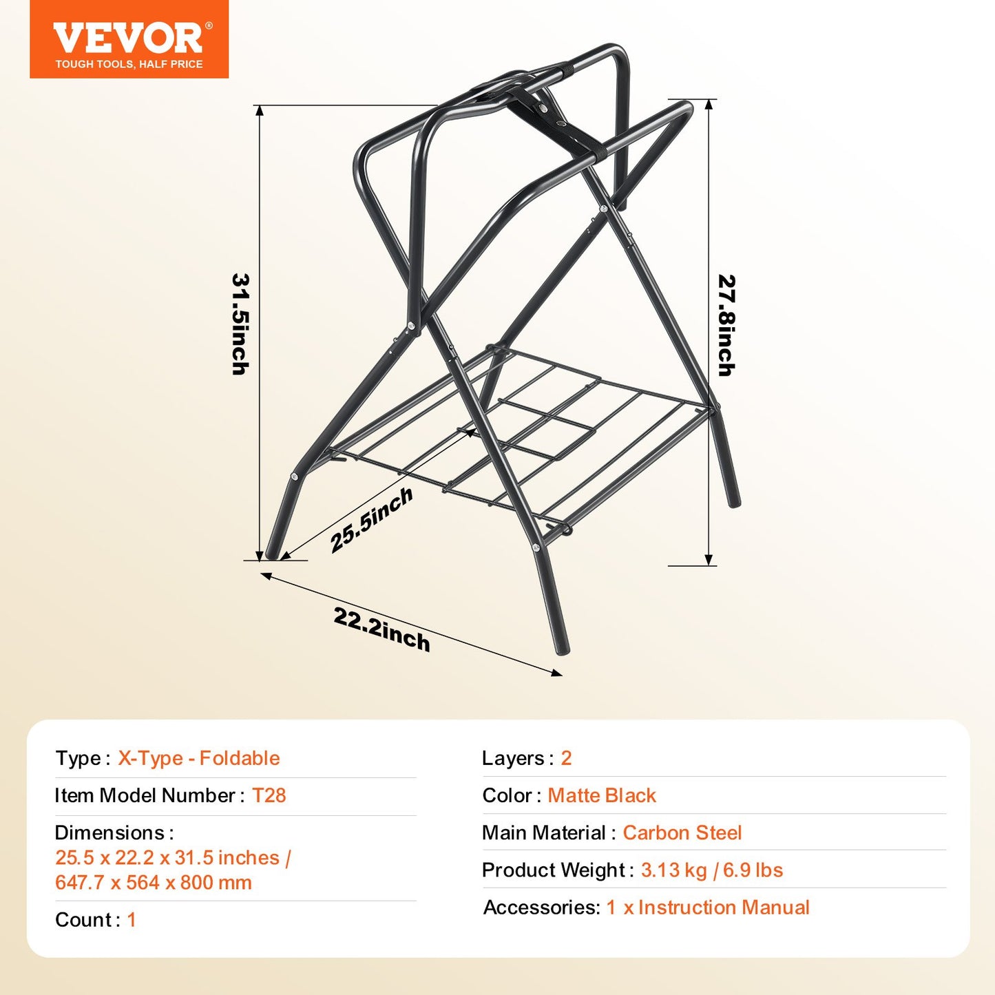 VEVOR Folding Saddle Rack Portable Freestanding Horse Saddle Stand 132lbs
