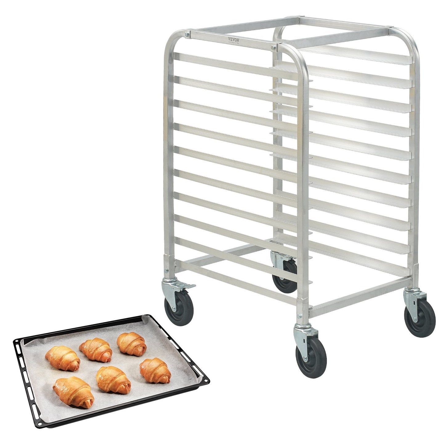 10-Tier Aluminum Bakery Rack with Brake Wheels, 0.66 x 0.52 x 0.99 m