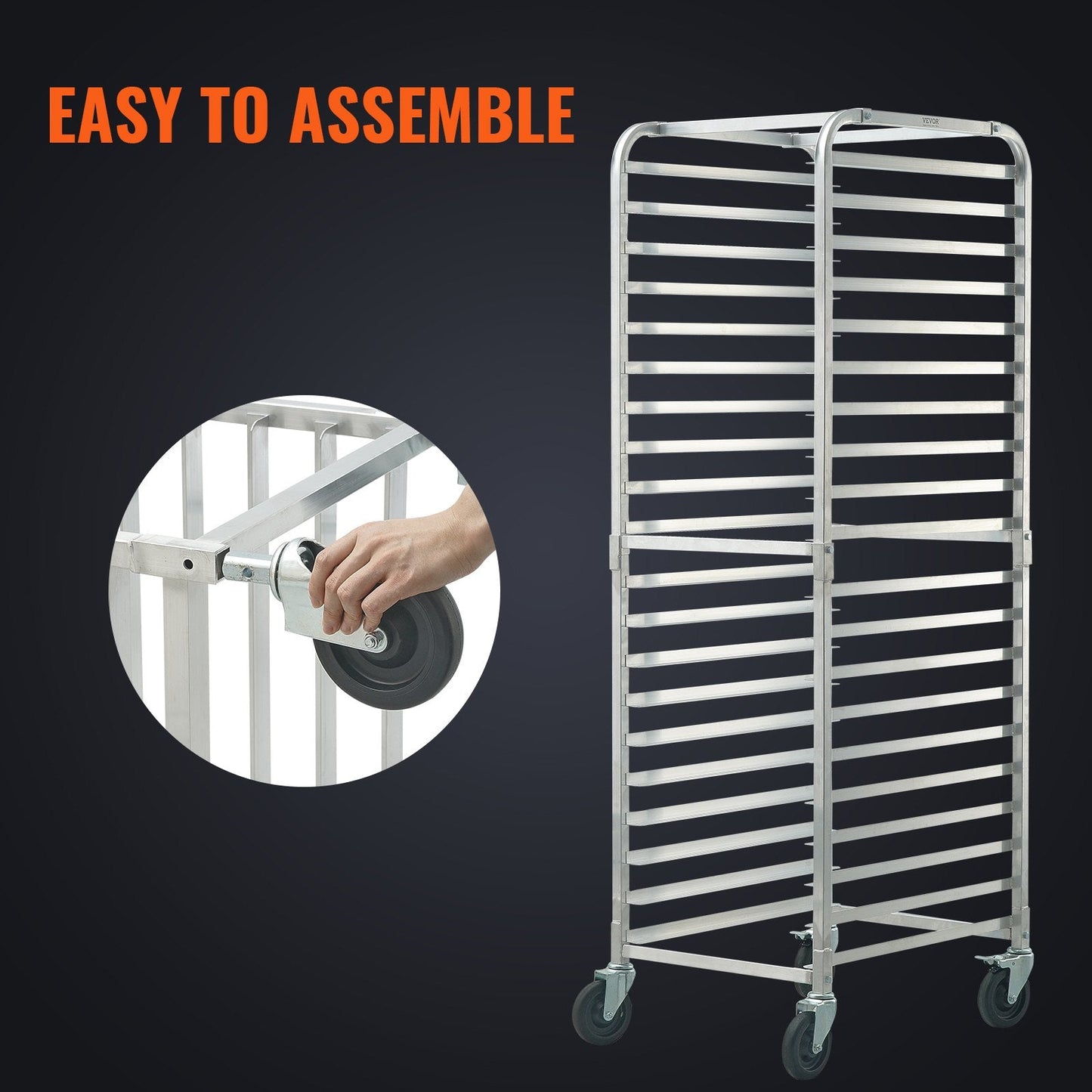20-Tier Aluminum Bakery Rack with Lockable Wheels, 1.76 m High, 240 kg Capacity