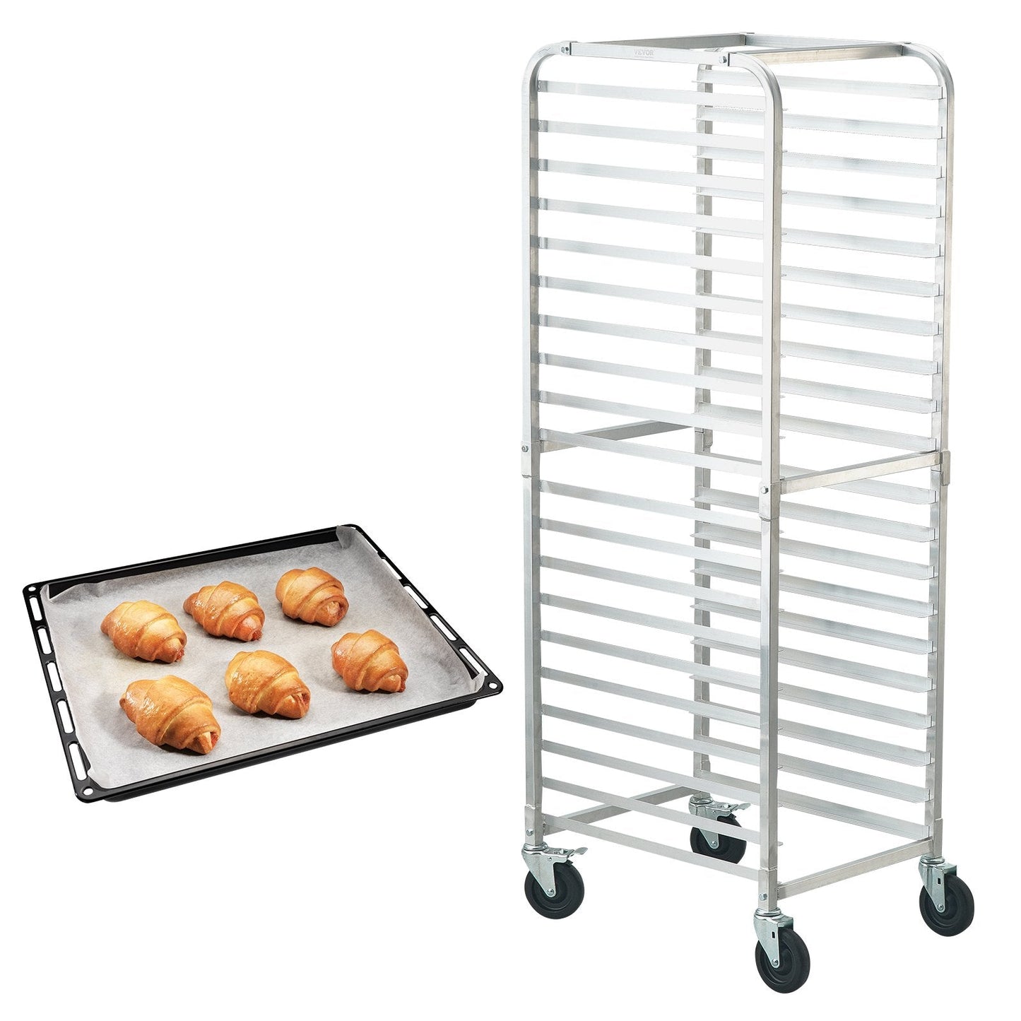 20-Tier Aluminum Bakery Rack with Lockable Wheels, 1.76 m High, 240 kg Capacity