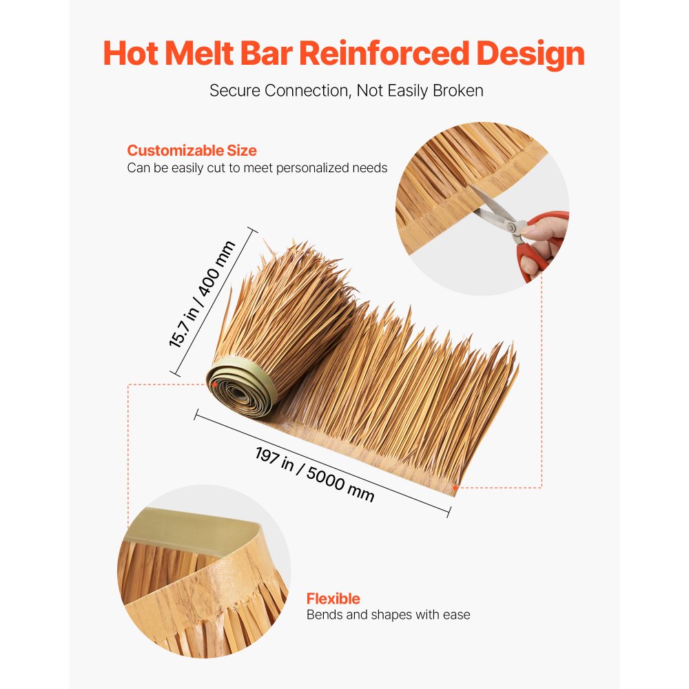 VEVOR 0.4 x 5 m Artificial Thatch Roofing Mexican Tiki Hut Grass Skirt Roof