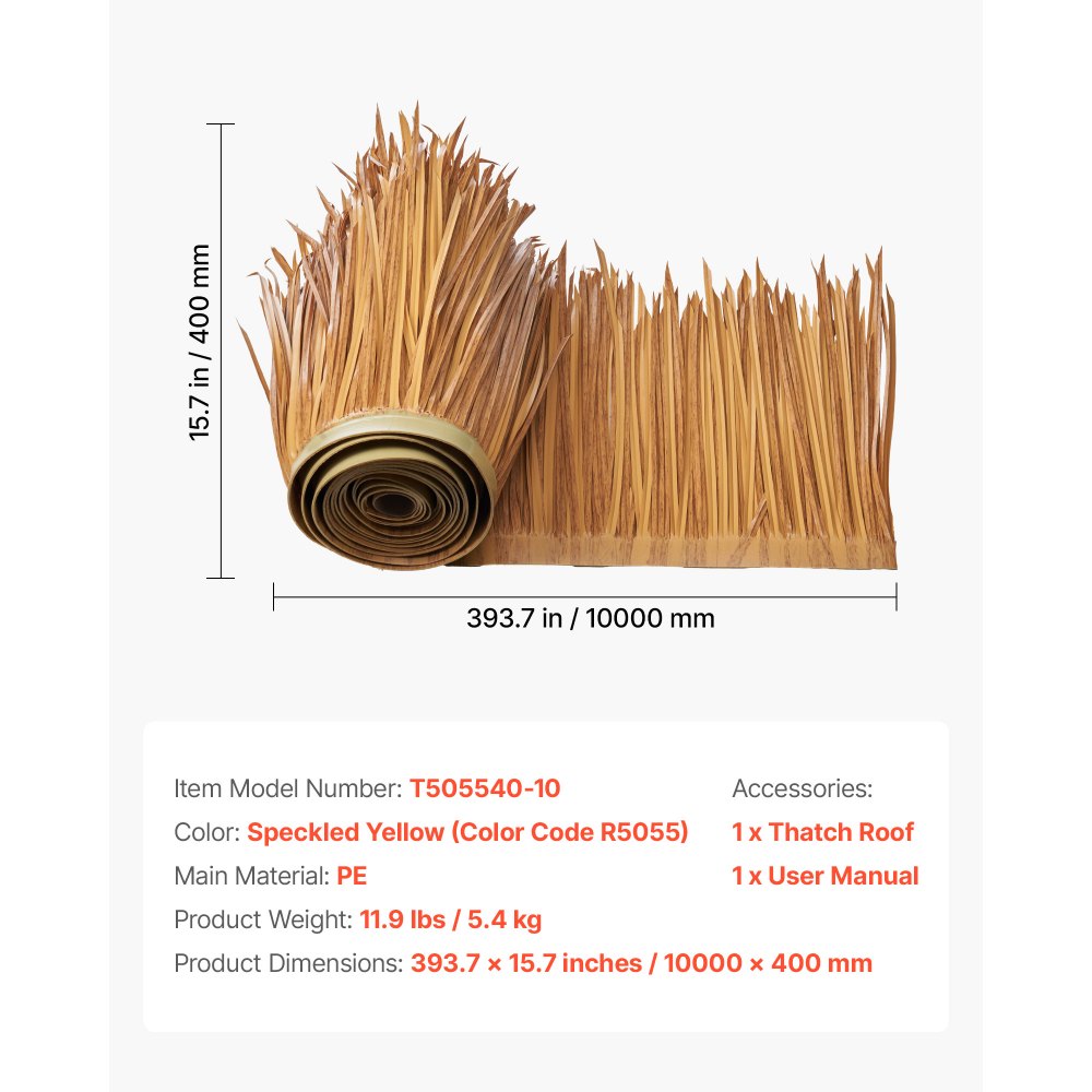 VEVOR 0.4 x 10 m Artificial Thatch Roofing Mexican Tiki Hut Grass Skirt Roof