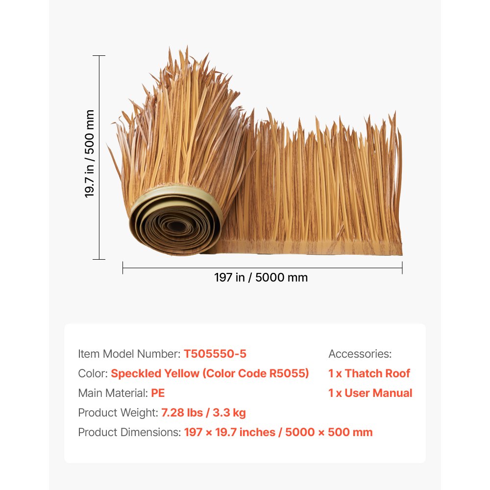 VEVOR 0.5 x 5 m Artificial Thatch Roofing Mexican Tiki Hut Grass Skirt Roof