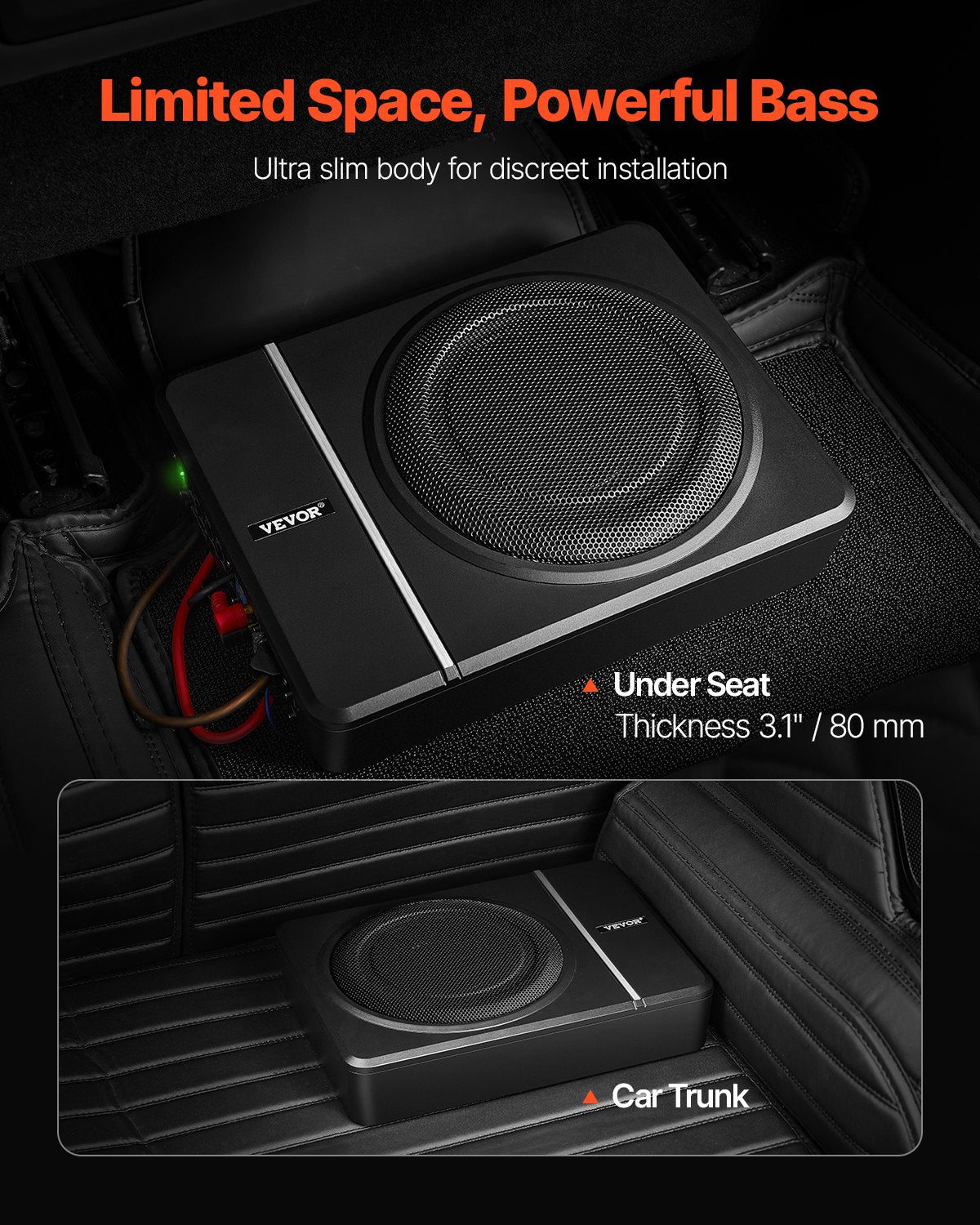 VEVOR 8" 240W Under Seat Car Subwoofer Slim Powered Car/Truck Subwoofer System