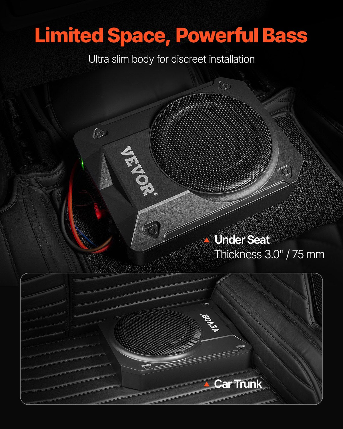 VEVOR 8" 800W Under Seat Car Subwoofer Slim Powered Car/Truck Subwoofer System
