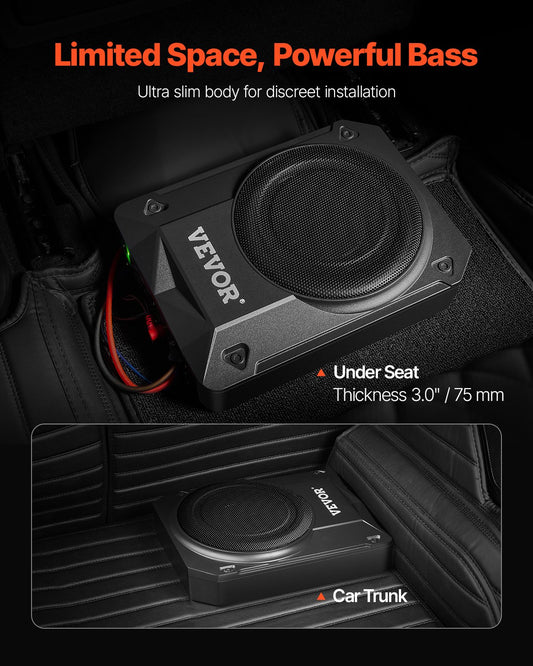 VEVOR 8" 800W Under Seat Car Subwoofer Slim Powered Car/Truck Subwoofer System