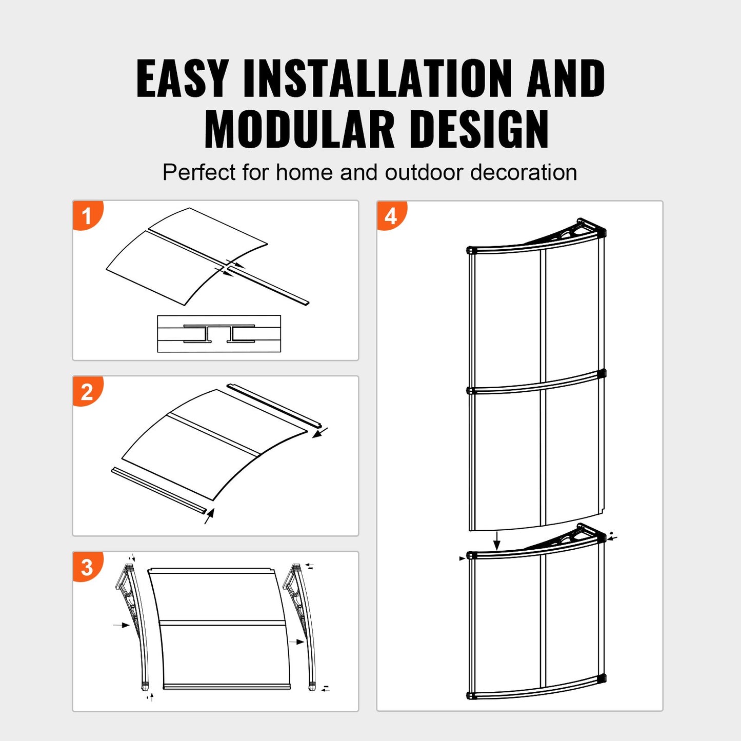 VEVOR Window Door Awning Canopy, 965 x 2975mm Door Canopy Exterior, UF50+ PC Sunshade