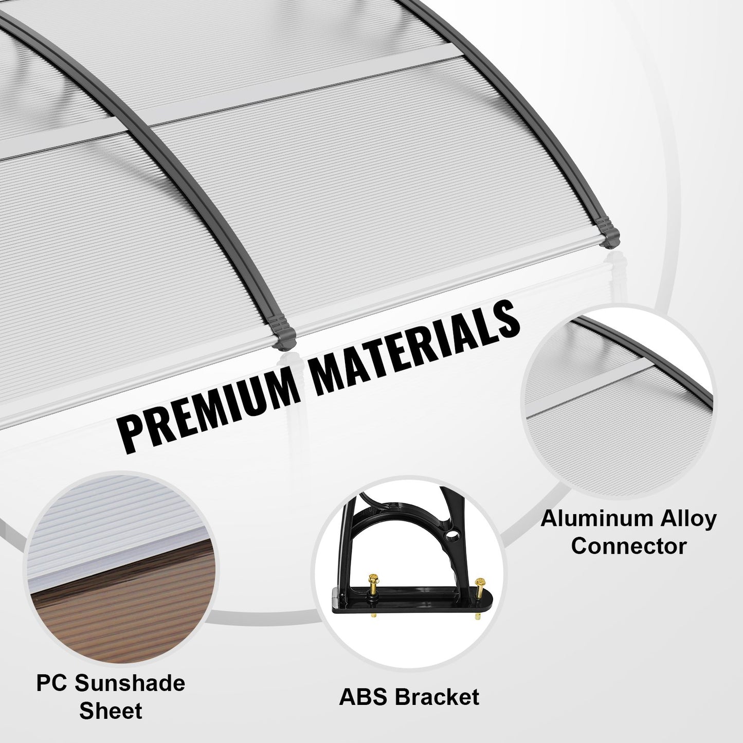 VEVOR Window Door Awning Canopy, 965 x 2975mm Door Canopy Exterior, UF50+ PC Sunshade
