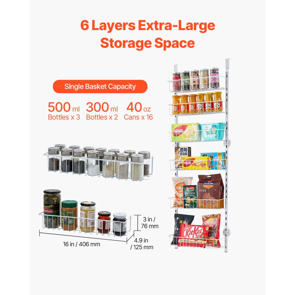 VEVOR 6-Tier Over the Door Pantry Organizer Hanging Storage Rack Adjustable