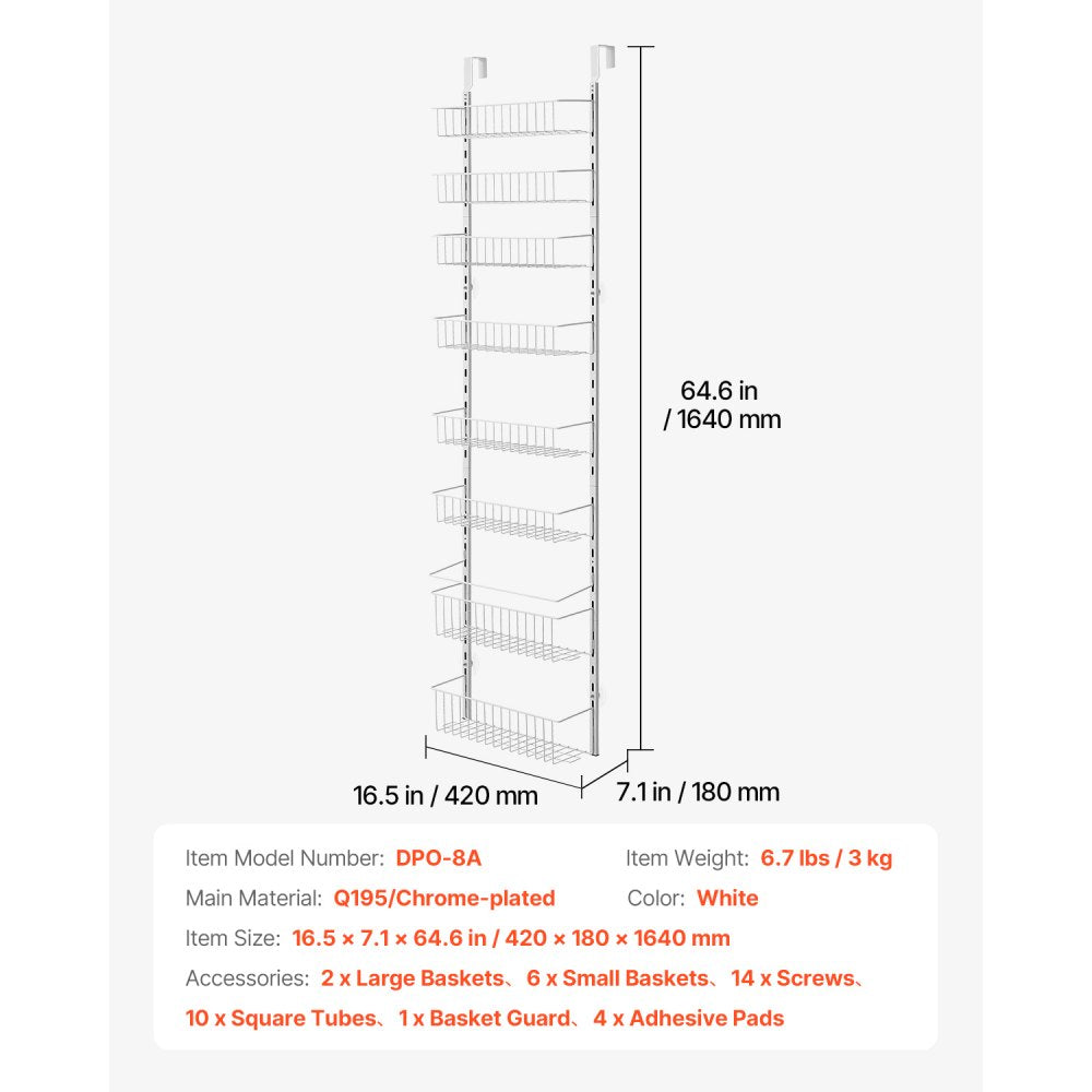 VEVOR 8-Tier Over the Door Pantry Organizer Hanging Storage Rack Adjustable