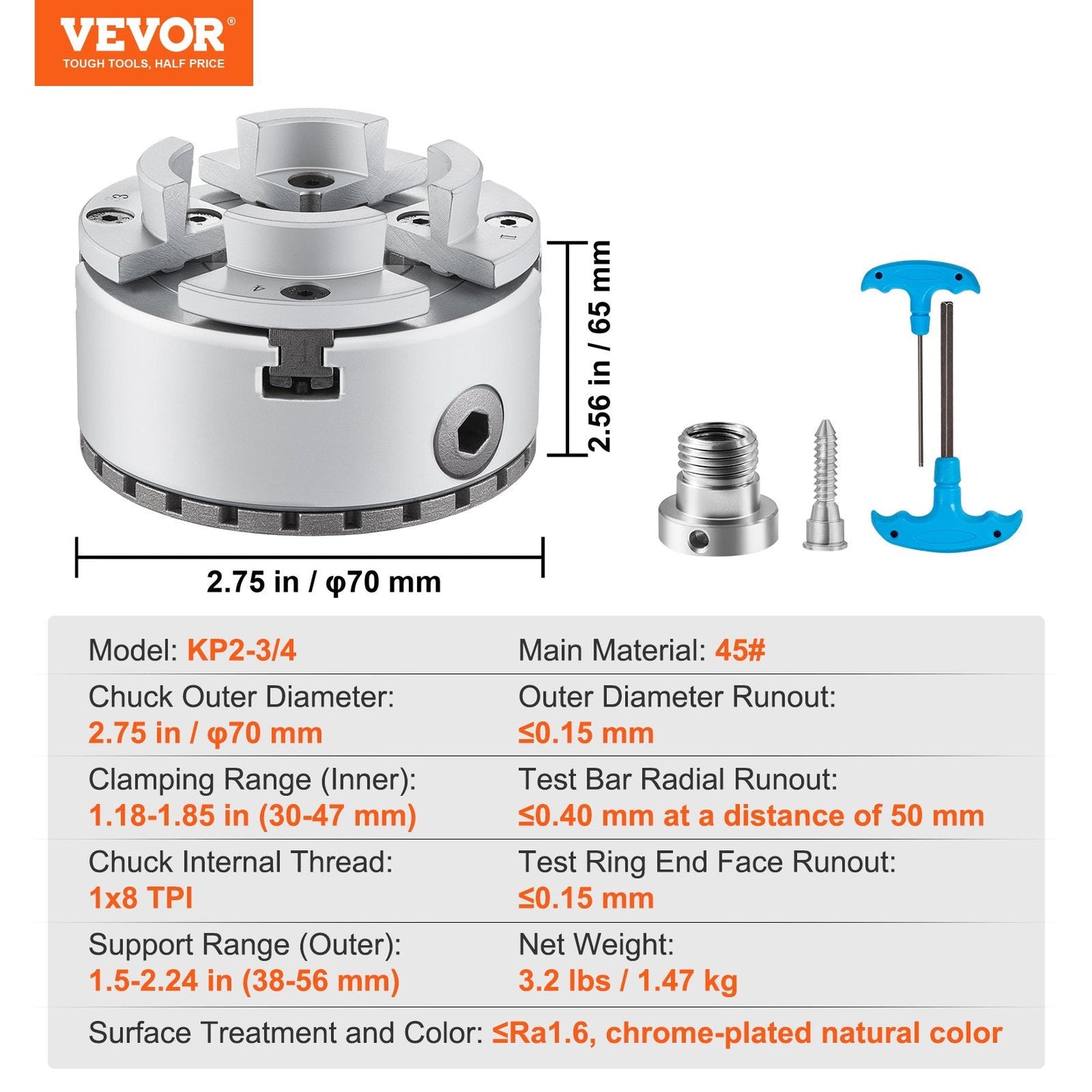 4-Jaw 70mm Lathe Chuck for Precision Machining, Self-Centering Tool