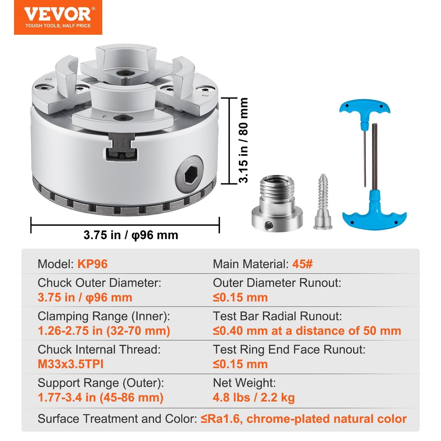 Precision 4-Jaw 96 mm Lathe Chuck for Versatile Machining and Grinding