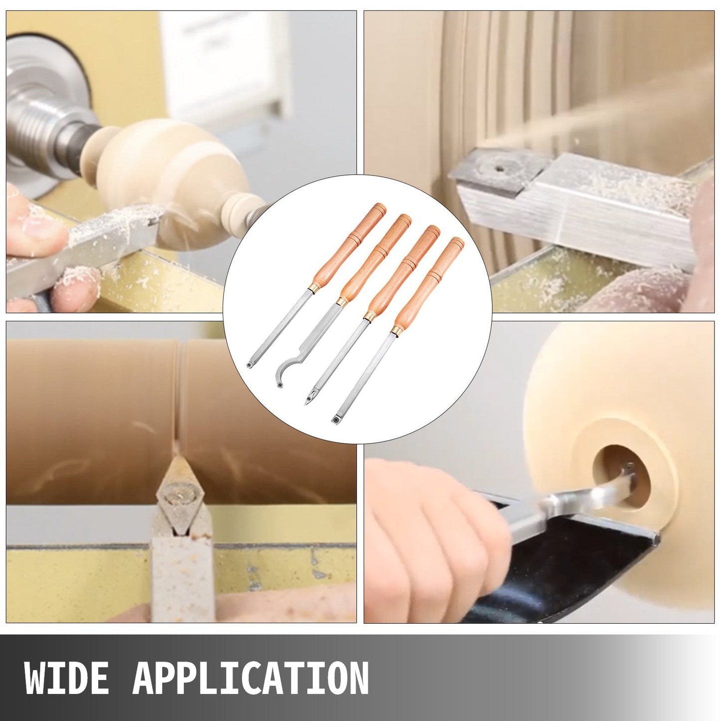 4-Piece Carbide Wood Turning Tool Set with Beech Handles for Lathe Crafting