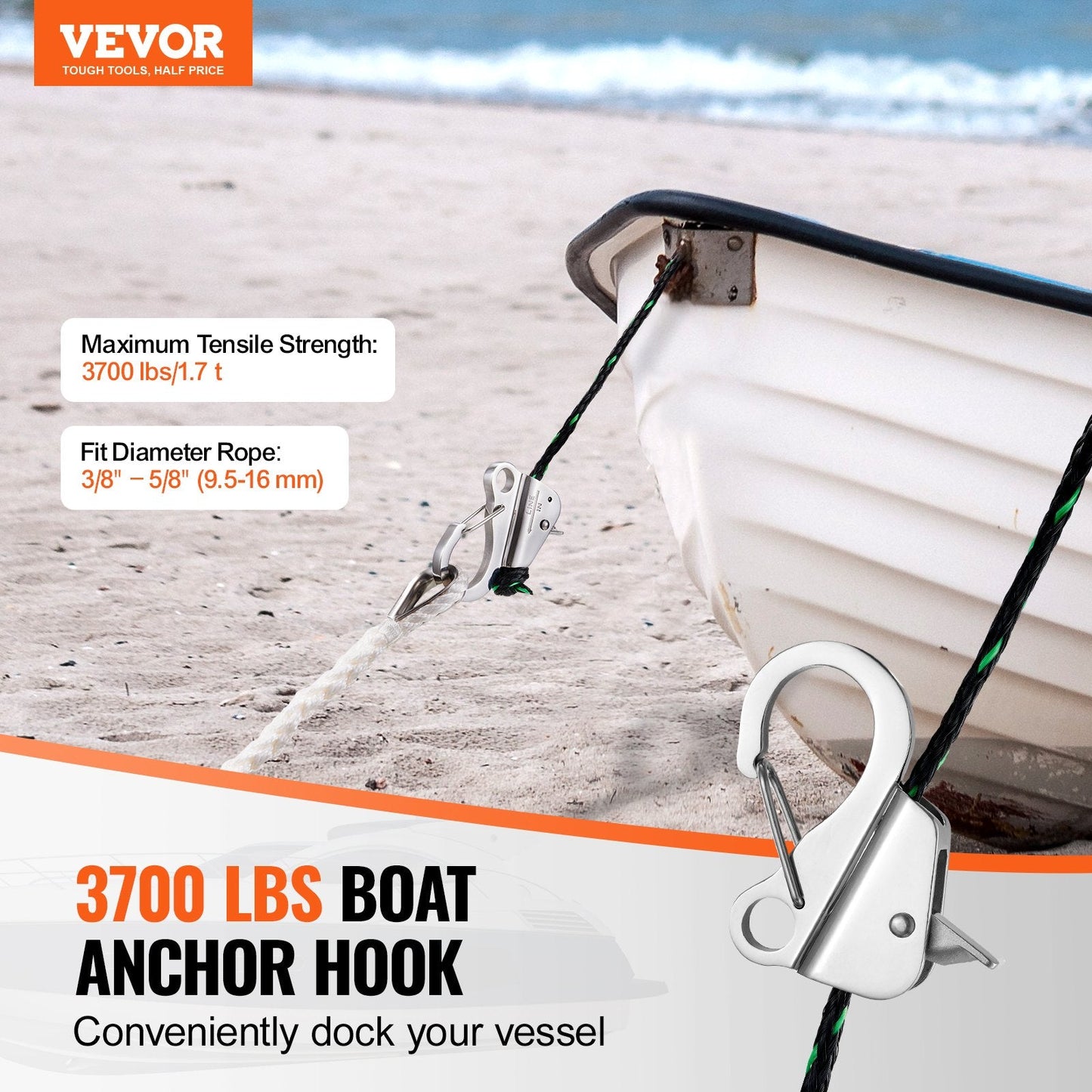 Stainless Steel Anchor Hook with Quick Release for Versatile Watersport Use