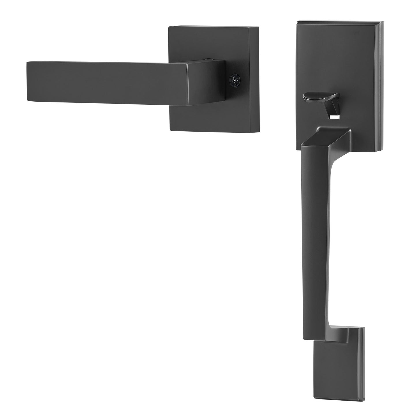 Front Door Handle, Square Entry Handle Set with Lever, No Lock, Adjustable Hole Space, Zinc Alloy Die-Casting, Reversible for Right and Left Handed Entrance and Front Doors, Matte Black