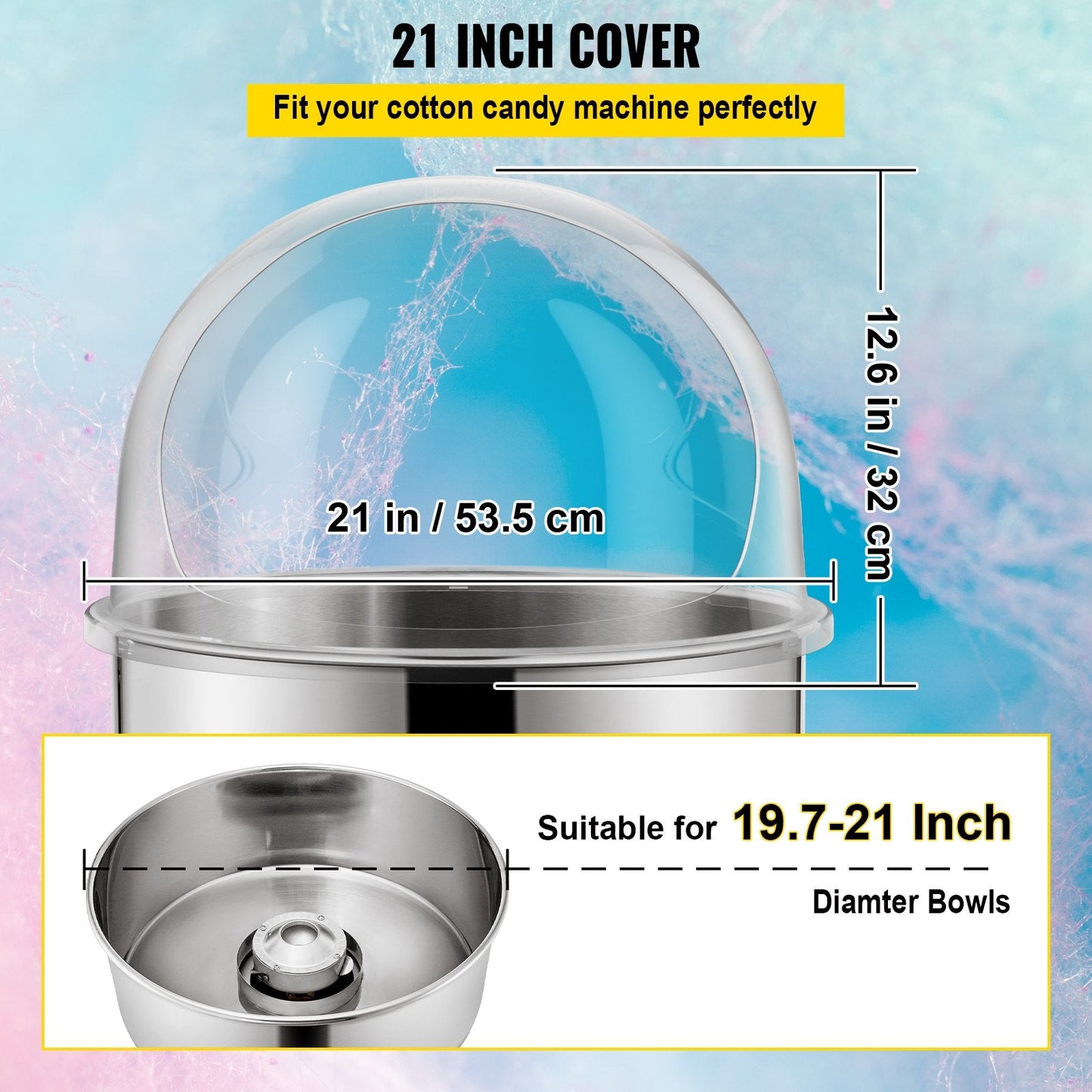 Clear Acrylic Candy Machine Cover with Serving Cut-Out, 53.5 cm Diameter