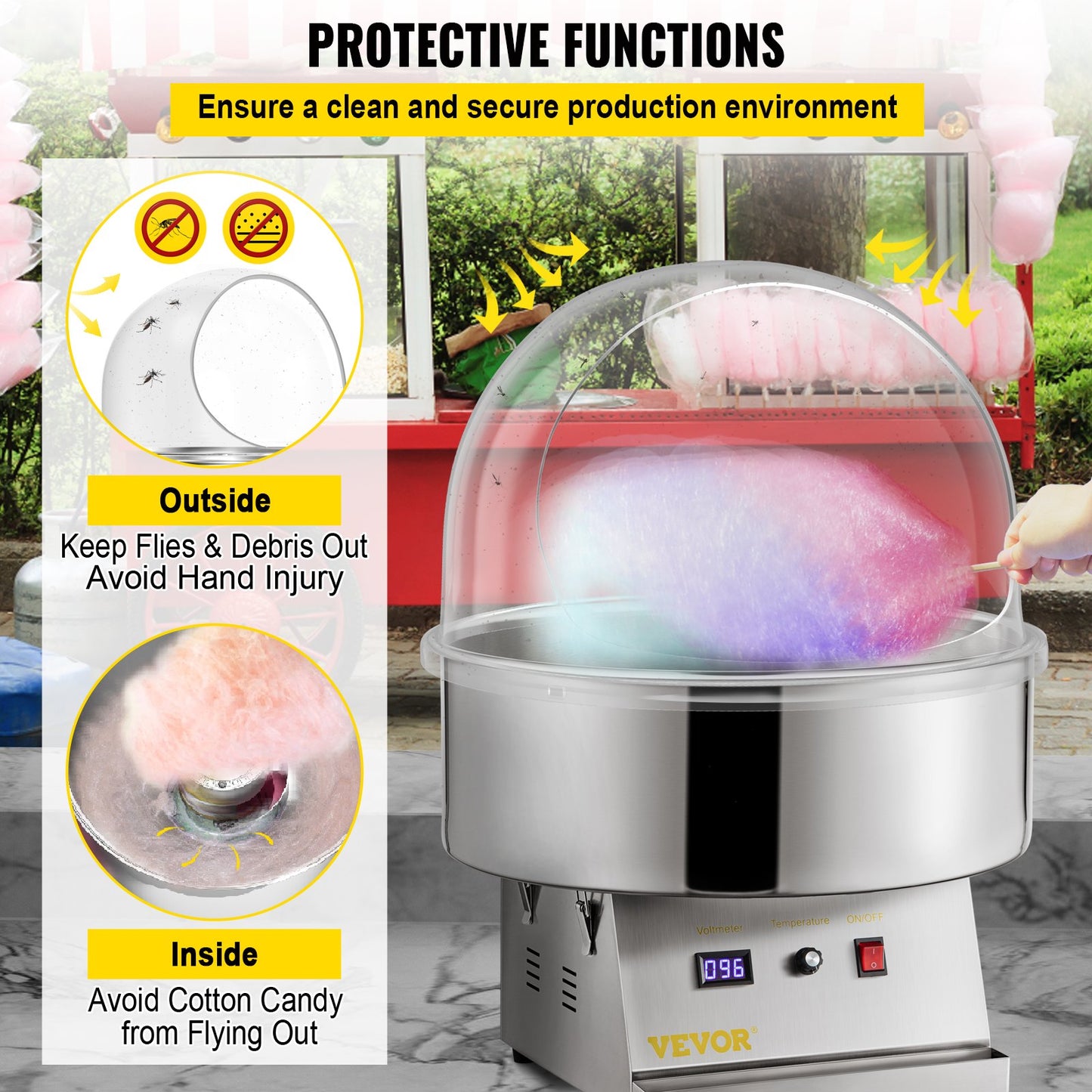 VEVOR Candy Machine Bubble Shield 20.5 Inch Clear Plastic Cotton Candy Cover for