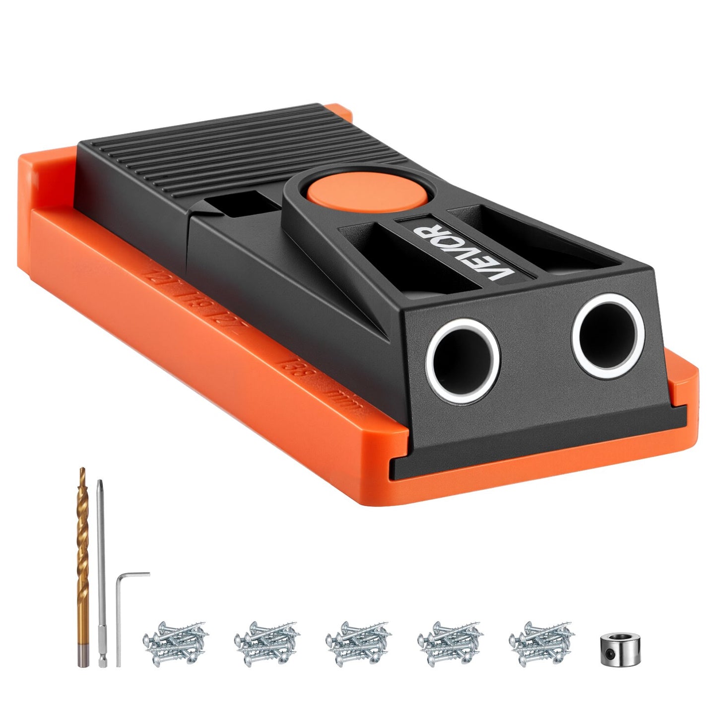 Pocket Hole Jig Kit, 12.7 to 38.1 mm Adjustable, Mini Jig Pocket Hole System with Step Drill, Hex Wrench, Drill Stop Ring, Square Drive Bit, and Screws, Reinforced Nylon Frame, for Woodworking