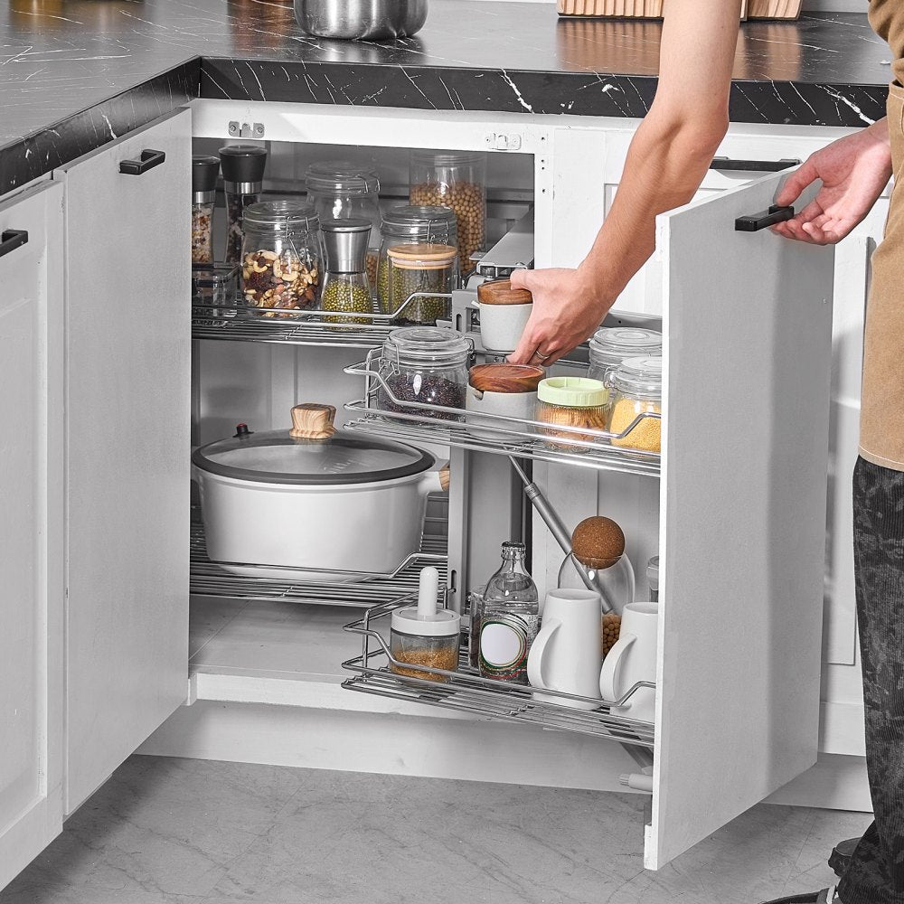 VEVOR 2 Tier Blind Corner Pull Out Organizer Chrome Kitchen Cabinet Basket