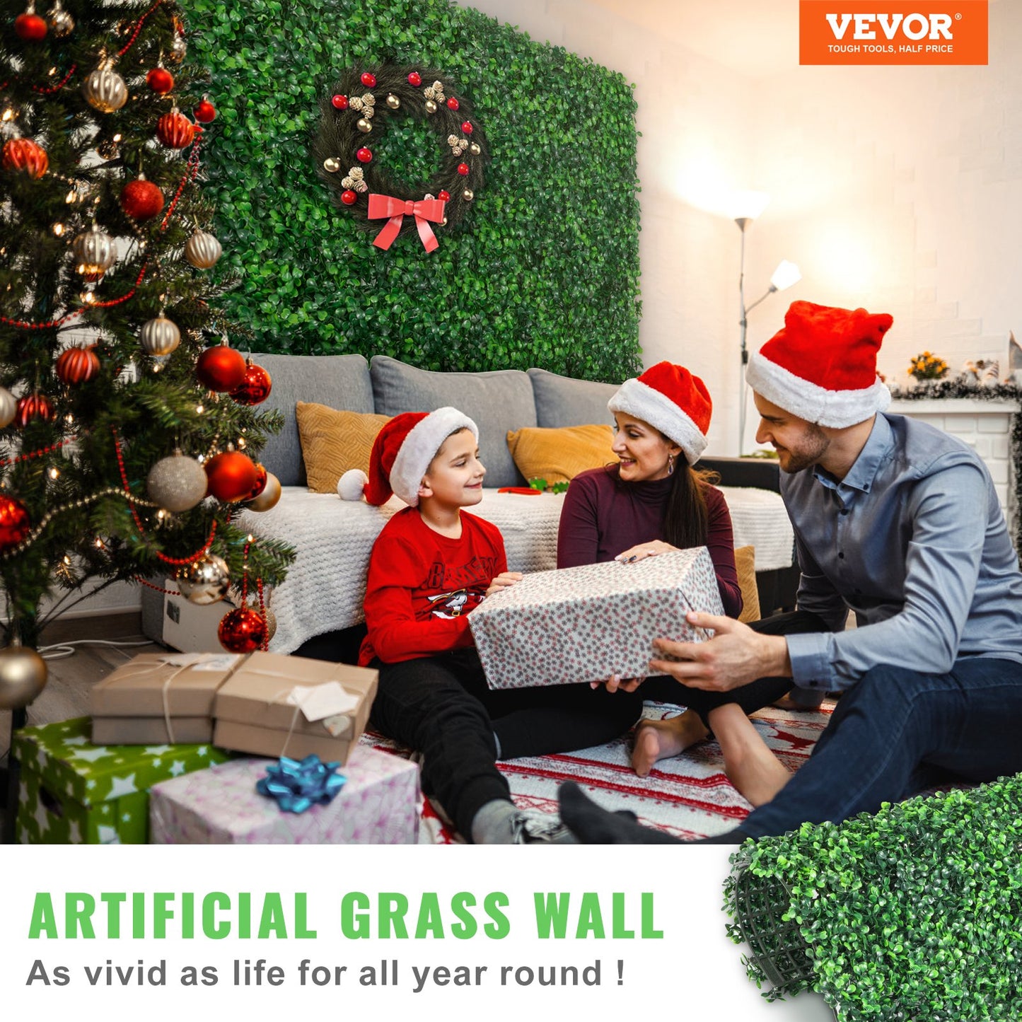 VEVOR Artificial Boxwood Panel UV 12pcs Boxwood Hedge Wall Panels Artificial Grass