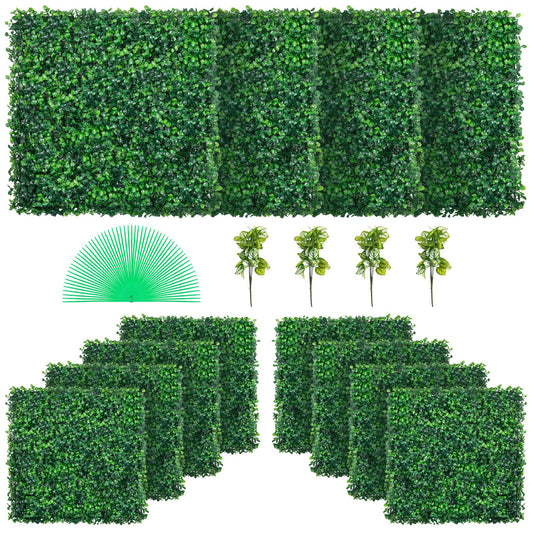 VEVOR Artificial Boxwood Panel UV 12pcs Boxwood Hedge Wall Panels Artificial Grass