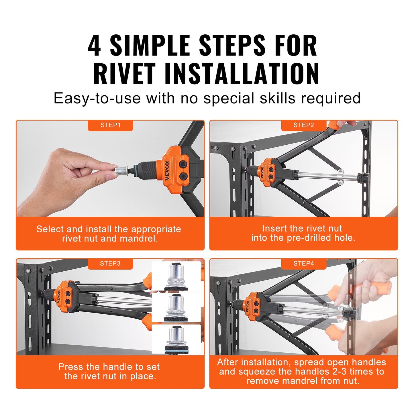 VEVOR Rivet Nut Tool, 16” Rivnut Tool Kit with 13PCS Metric and SAE Mandrels, 186PCS