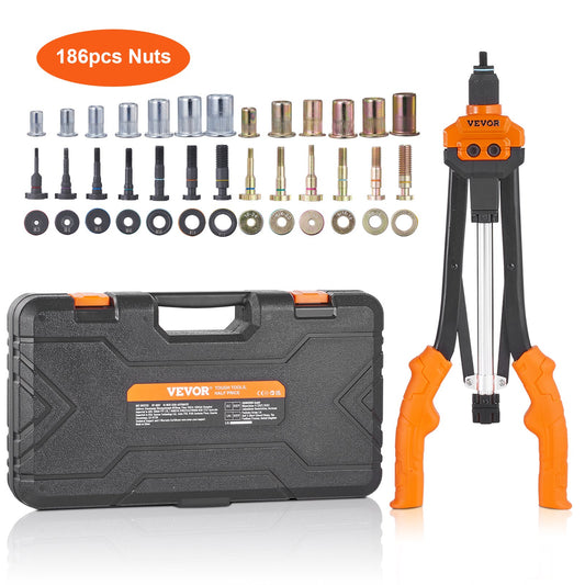 VEVOR Rivet Nut Tool, 16” Rivnut Tool Kit with 13PCS Metric and SAE Mandrels, 186PCS