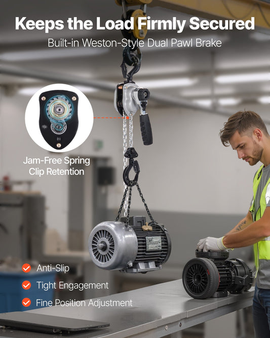 Manual Lever Chain Hoist, 1/4T 250KG Capacity Heavy Duty Come Along, 3M Lift G80 Alloy Steel Chain With Dual Pawl Mechanical Brake, 360° Rotating Hooks, for Warehouse Construction Garage