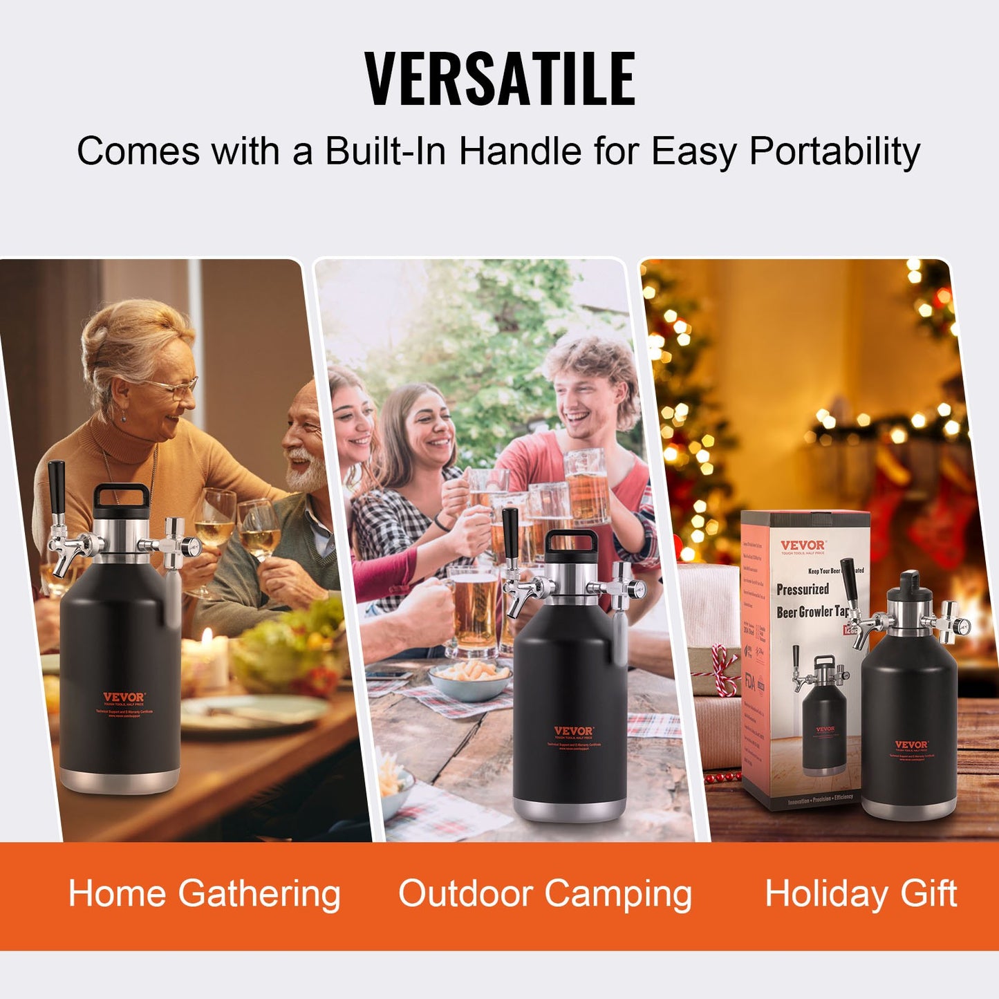 VEVOR Beer Growler Tap System, 4L Mini Keg, 304 Stainless Steel Pressurized Beer