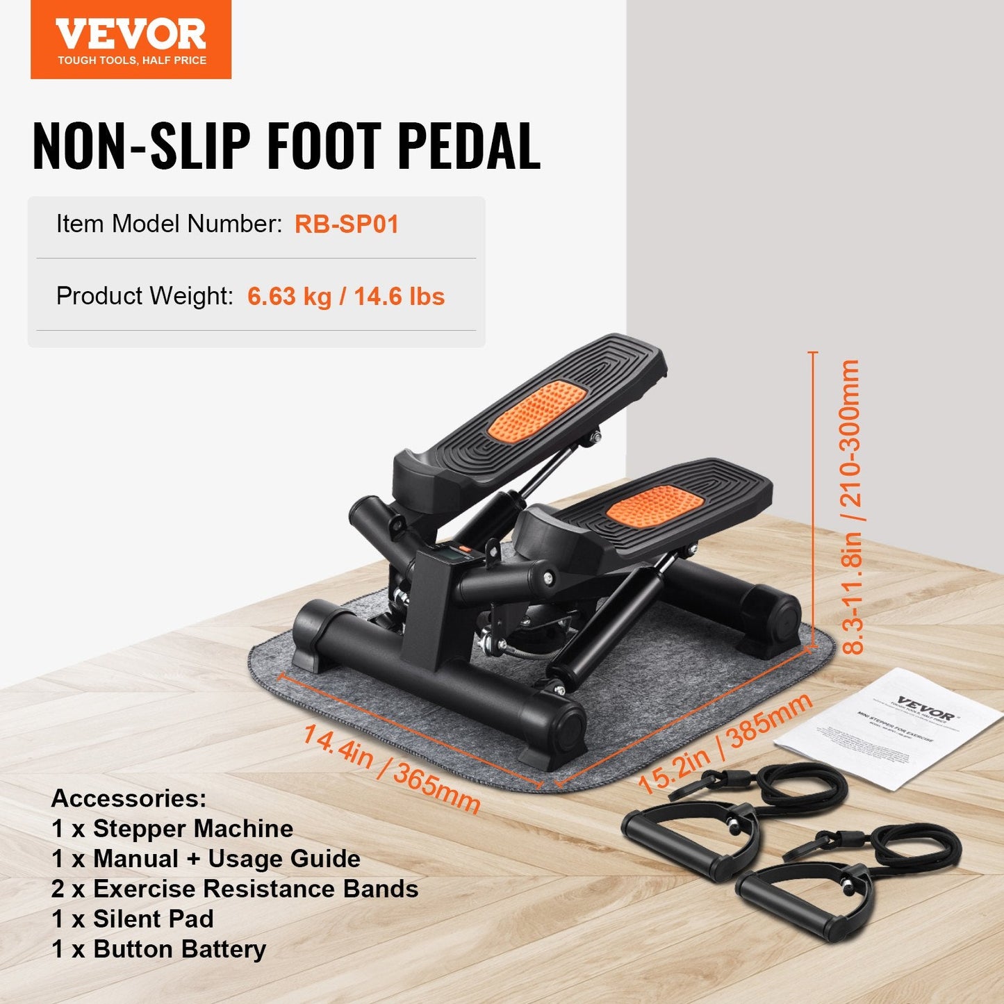 Compact Mini Stepper with Resistance Bands for Home Fitness - 150kg Capacity