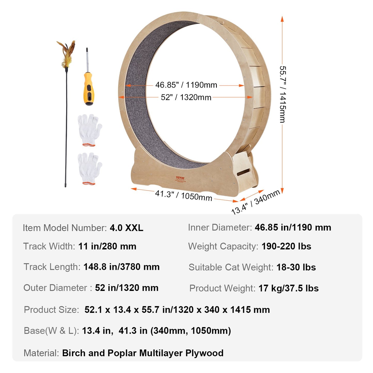 VEVOR Cat Exercise Wheel, Large Cat Treadmill Wheel for Indoor Cats, 52 inch Cat