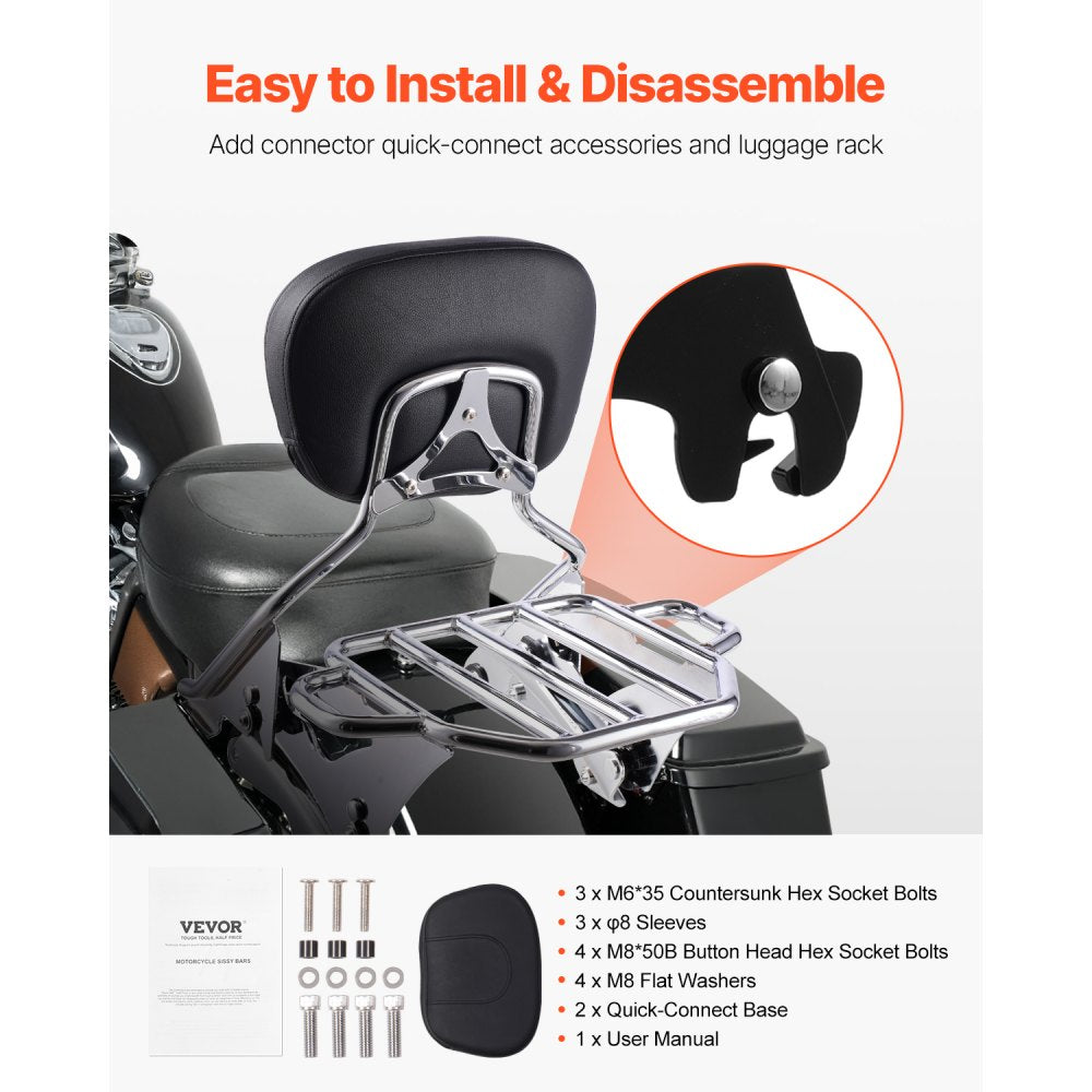 VEVOR Motorcycle Backrest Sissy Bar with Luggage Rack Harley-Davidson Touring