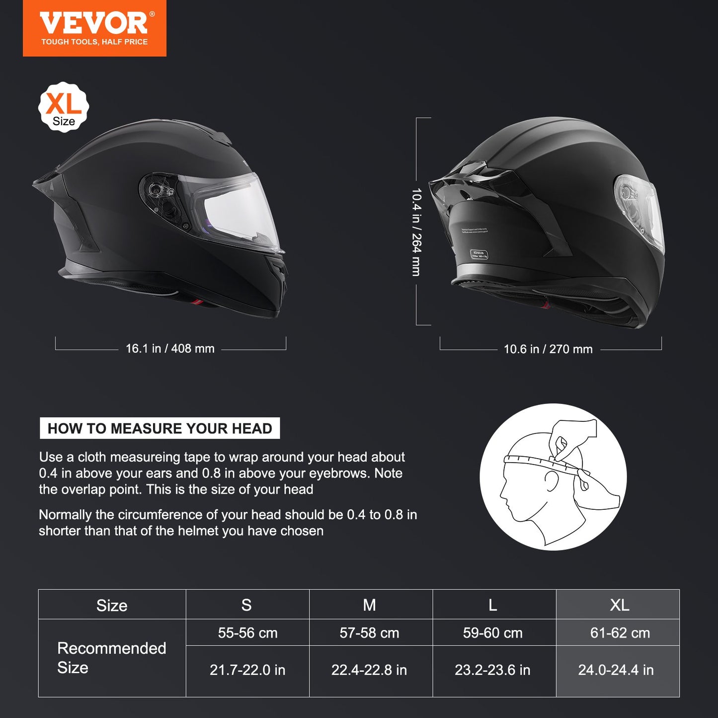 VEVOR Full Face Motorcycle Helmet Motocross Helmet with Bluetooth Slot