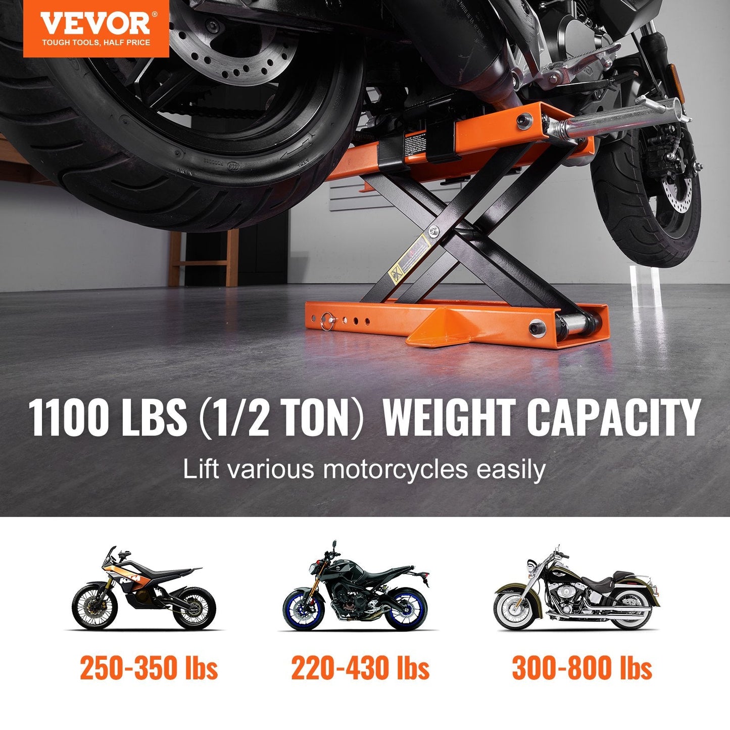 Motorcycle Scissor Jack Stand 0.5 Ton Capacity with Saddle for ATV & Dirt Bike