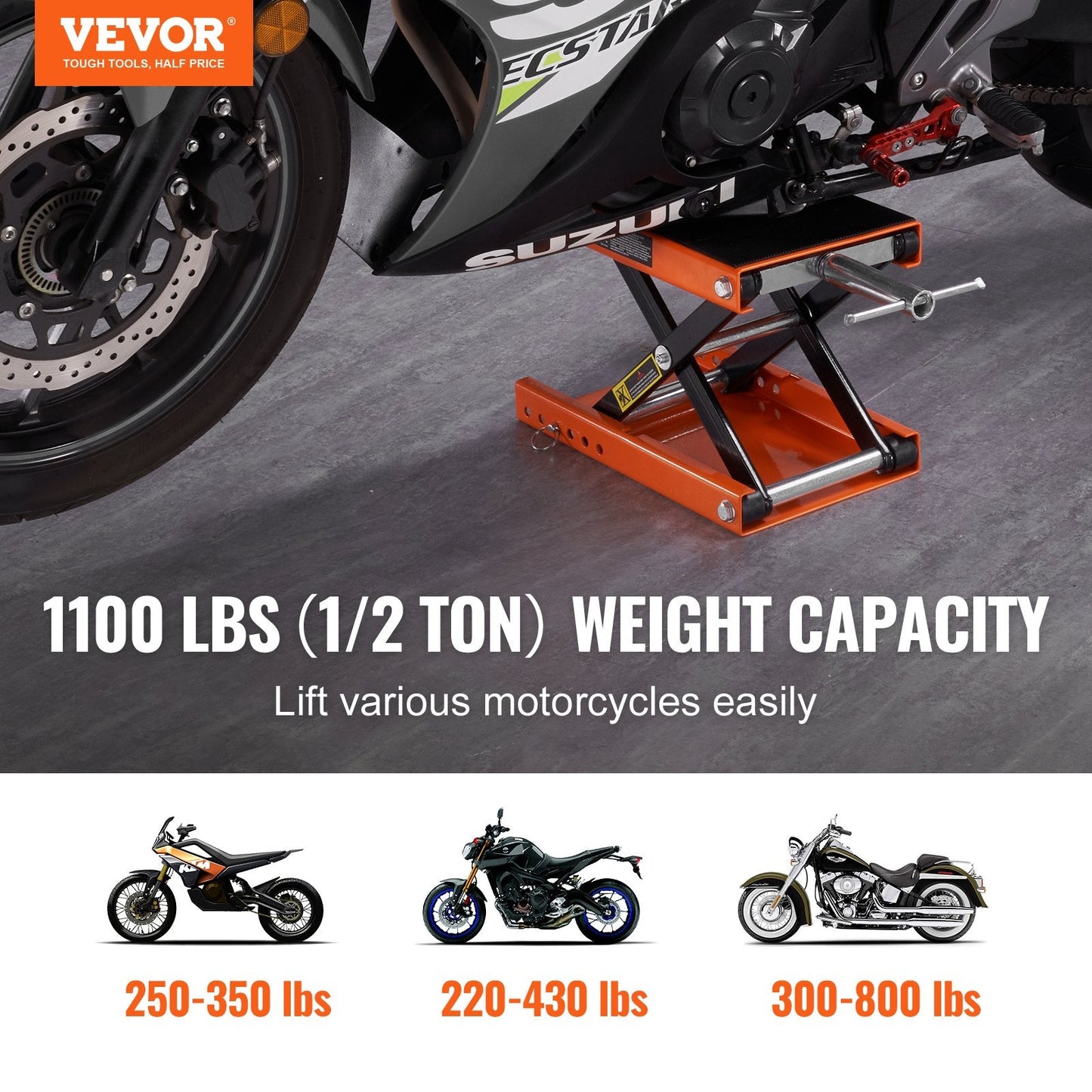 Heavy-Duty Motorcycle Scissor Lift Jack with Wide Platform, 500 kg Capacity