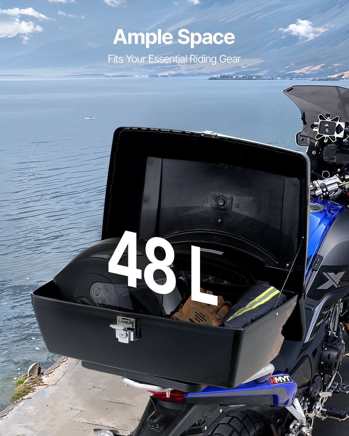 VEVOR 48L Motorcycle Top Case Universal Motorbike Tail with Reflective Panel