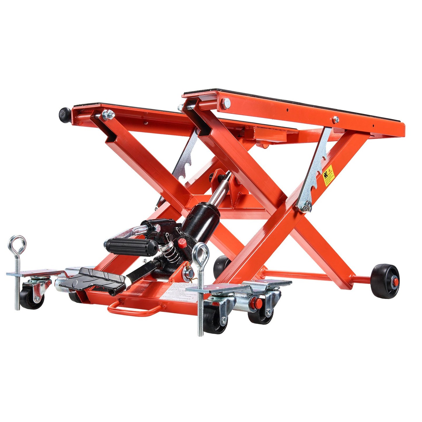 Hydraulic Motorcycle Lift Jack, 499 kg Capacity, Scissor Lift Jack Portable Motorcycle Hoist Stand with 6 Wheels, 120-385 mm Height Range, Hydraulic Foot-Operated Hoist Stand for Dirt Bikes