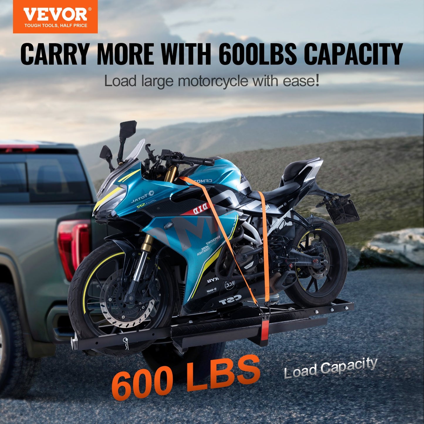 VEVOR Motorcycle Carrier, 600 LBS Steel Motorcycle Carrier Hitch Mount with Loading