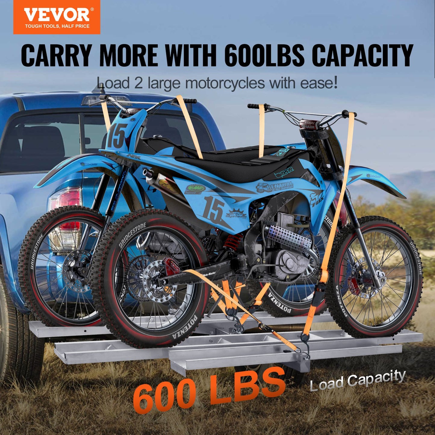 VEVOR Motorcycle Carrier, 2-Bike 272.15KGS Aluminum Motorcycle Carrier Hitch Mount,